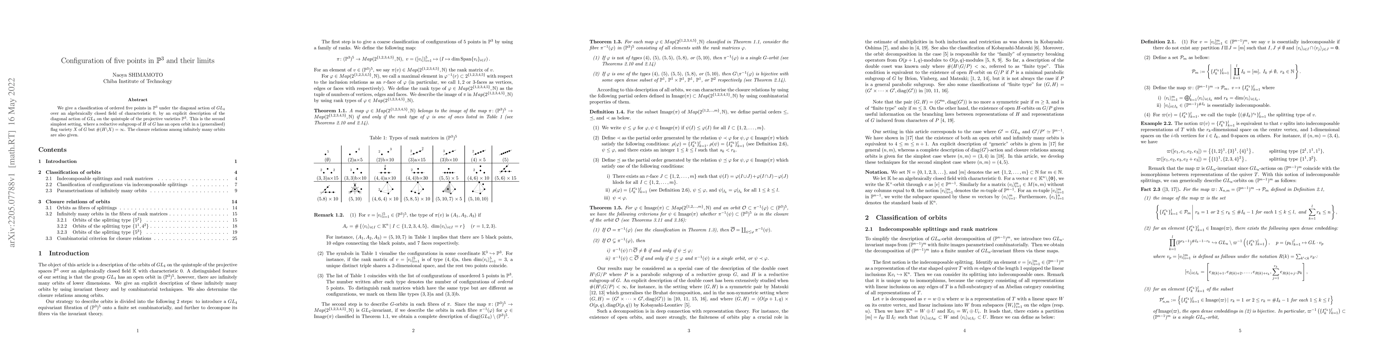 Thumbnail for Configuration of five points in $\mathbb P^3$ and their limits