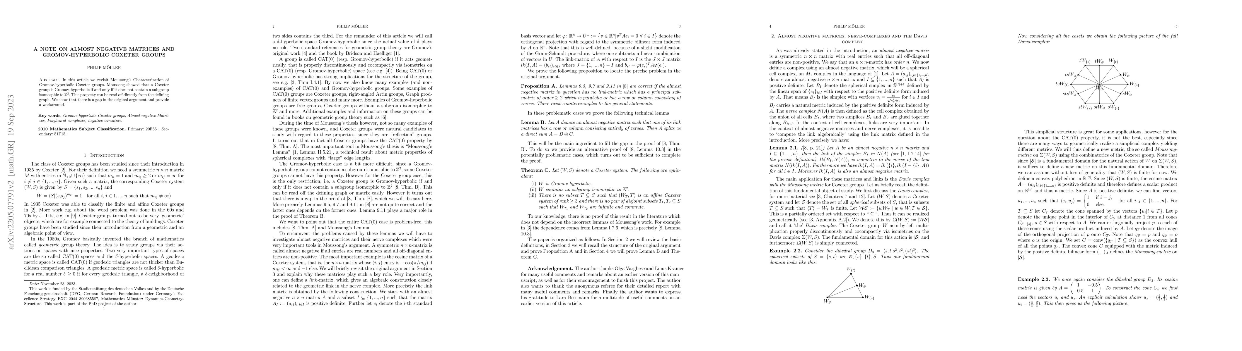 Thumbnail for A note on almost negative matrices and Gromov-hyperbolic Coxeter groups