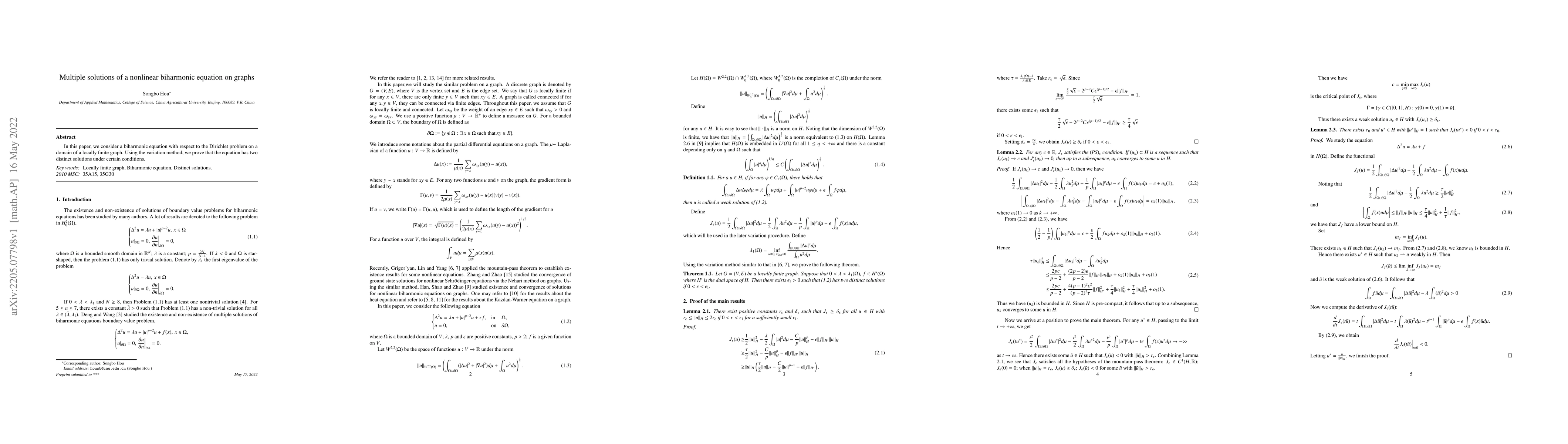Thumbnail for Multiple solutions of a nonlinear biharmonic equation on graphs