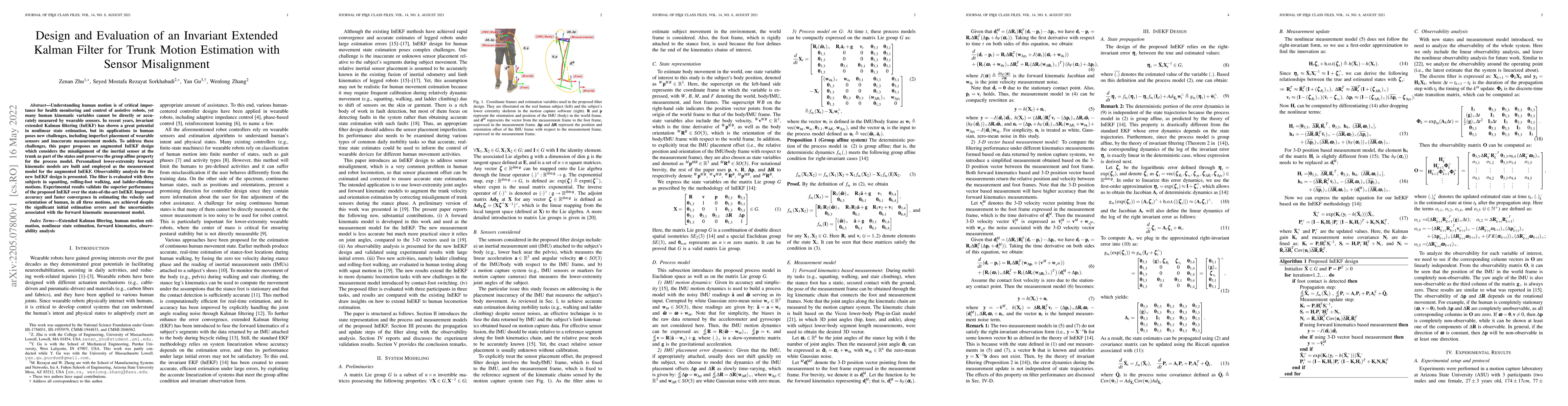 Thumbnail for Design and Evaluation of an Invariant Extended Kalman Filter for Trunk
  Motion Estimation with Sensor Misalignment