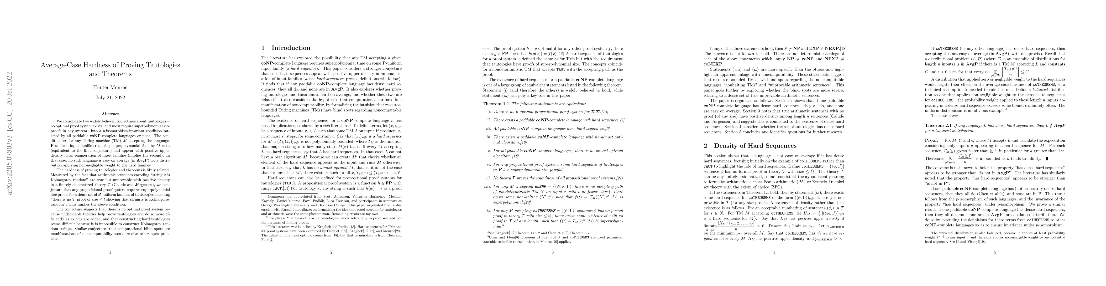 Thumbnail for Average-Case Hardness of Proving Tautologies and Theorems