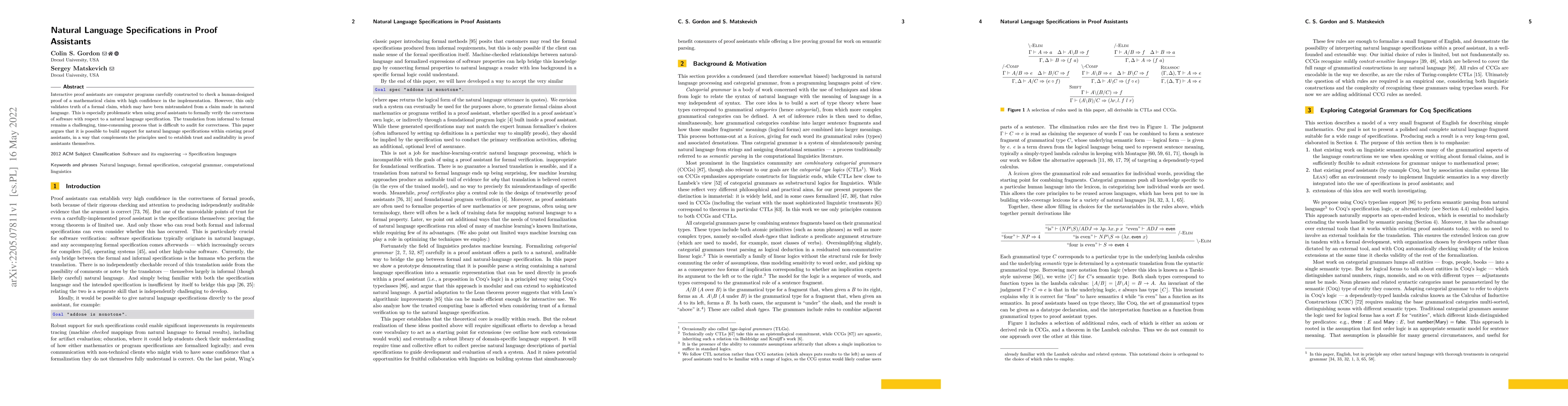 Thumbnail for Natural Language Specifications in Proof Assistants