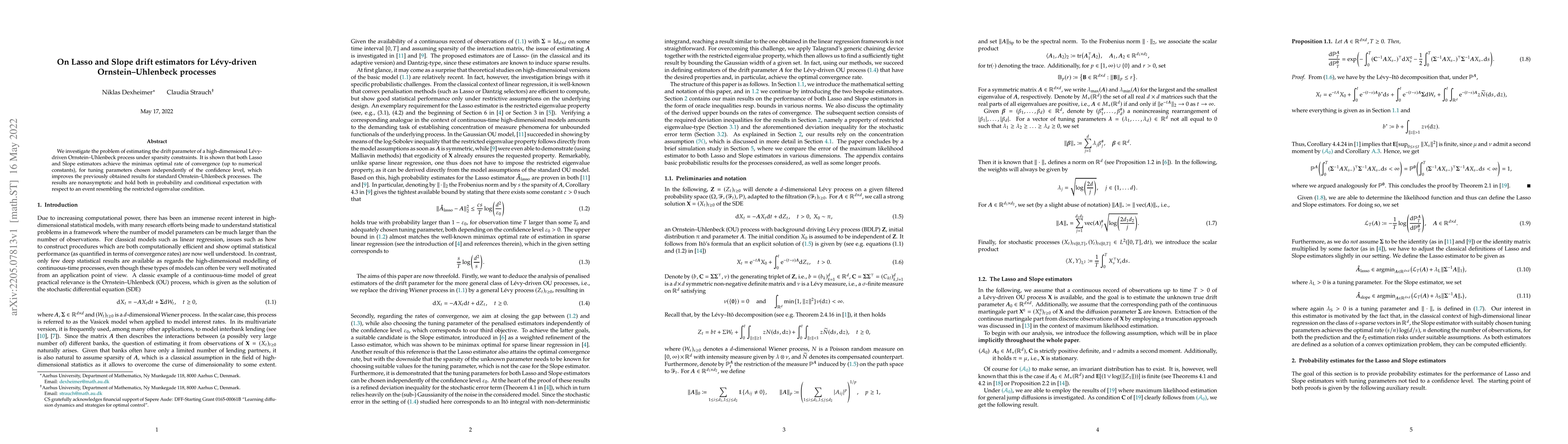 Thumbnail for On Lasso and Slope drift estimators for L\'evy-driven
  Ornstein--Uhlenbeck processes