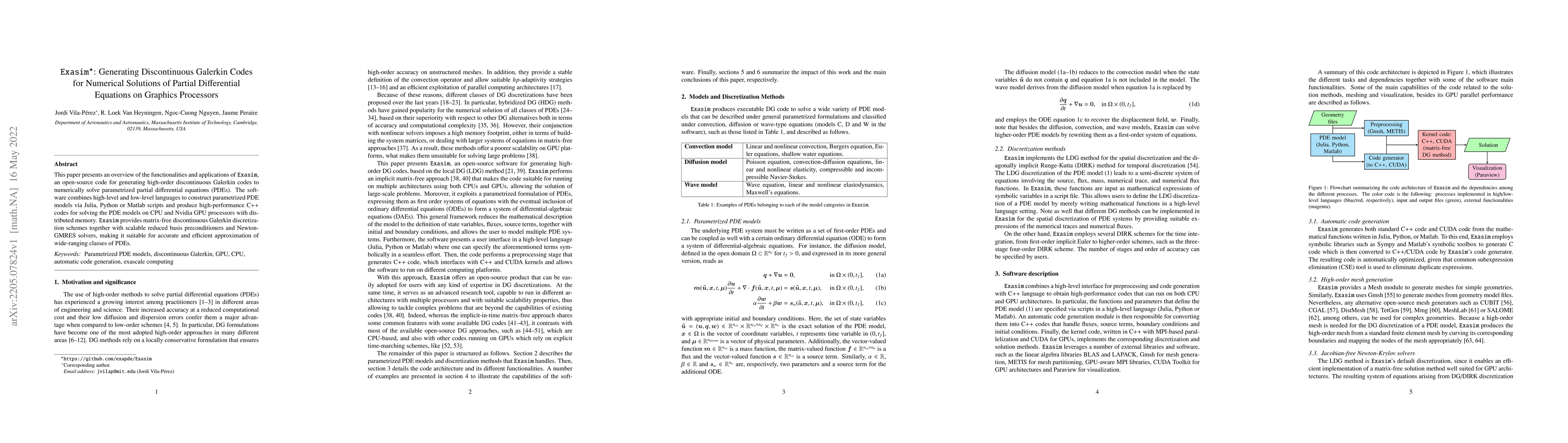 Thumbnail for Exasim: Generating Discontinuous Galerkin Codes for Numerical Solutions
  of Partial Differential Equations on Graphics Processors