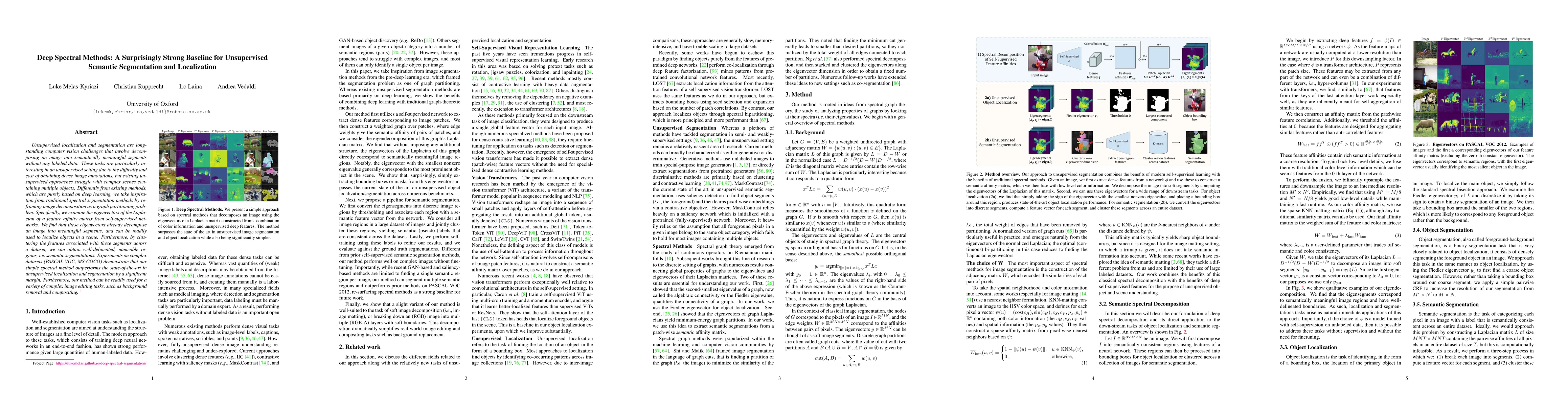 Thumbnail for Deep Spectral Methods: A Surprisingly Strong Baseline for Unsupervised
  Semantic Segmentation and Localization