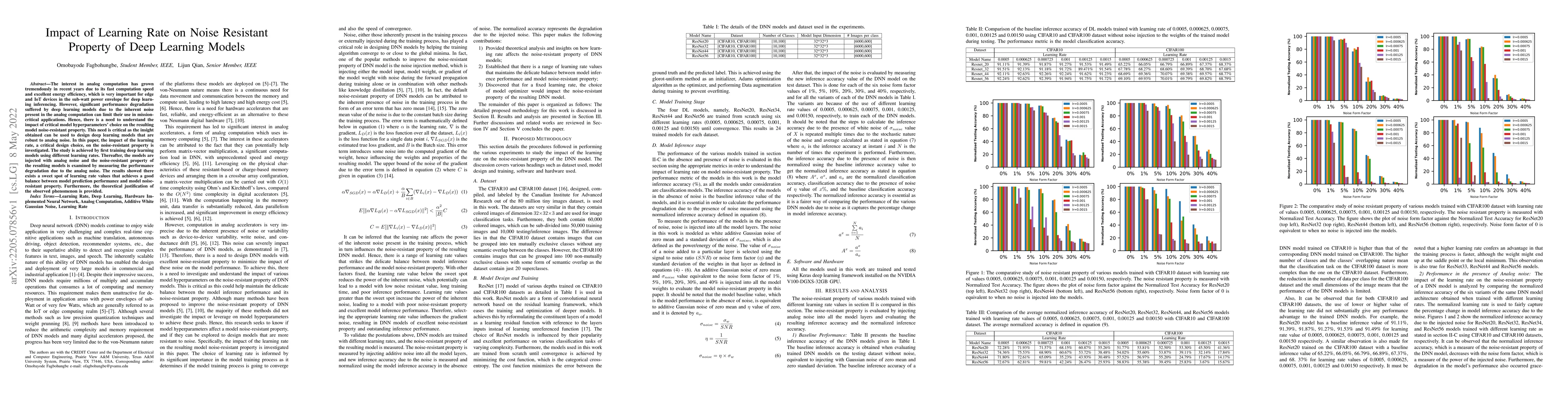Thumbnail for Impact of Learning Rate on Noise Resistant Property of Deep Learning
  Models