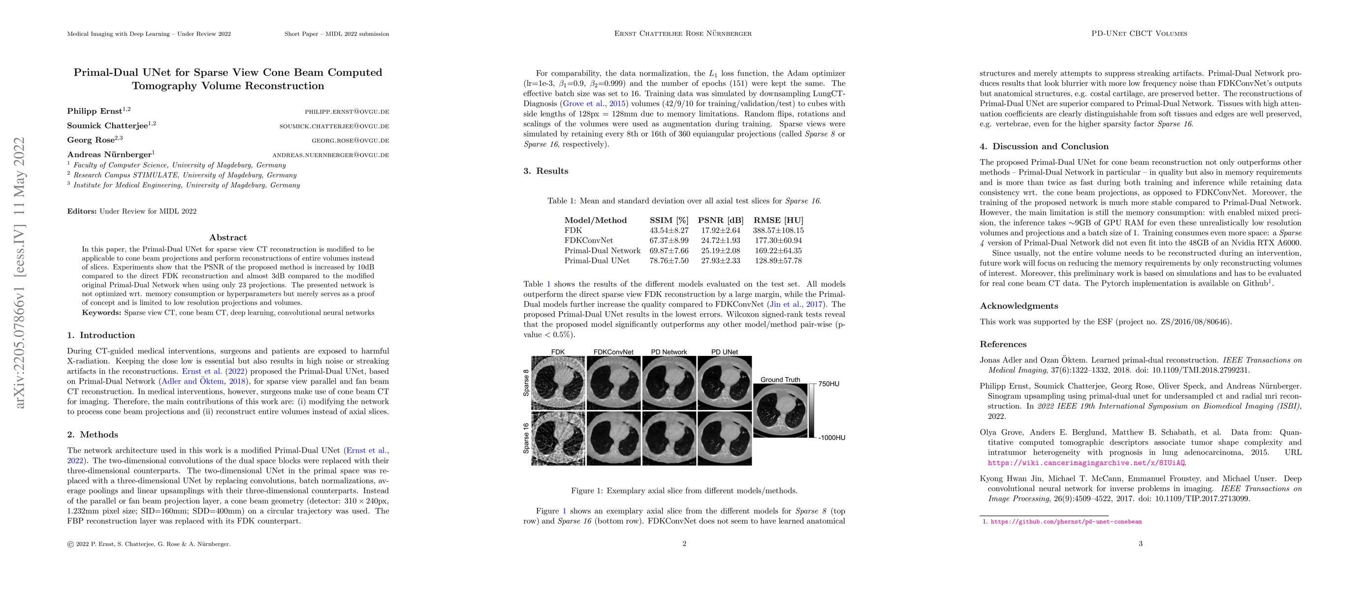 Thumbnail for Primal-Dual UNet for Sparse View Cone Beam Computed Tomography Volume
  Reconstruction