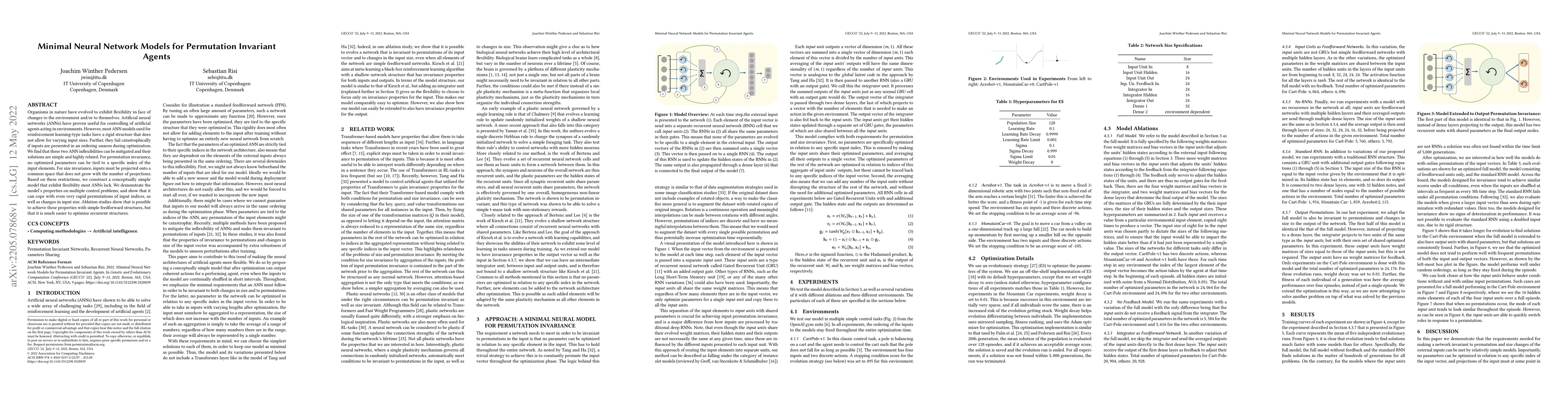Thumbnail for Minimal Neural Network Models for Permutation Invariant Agents