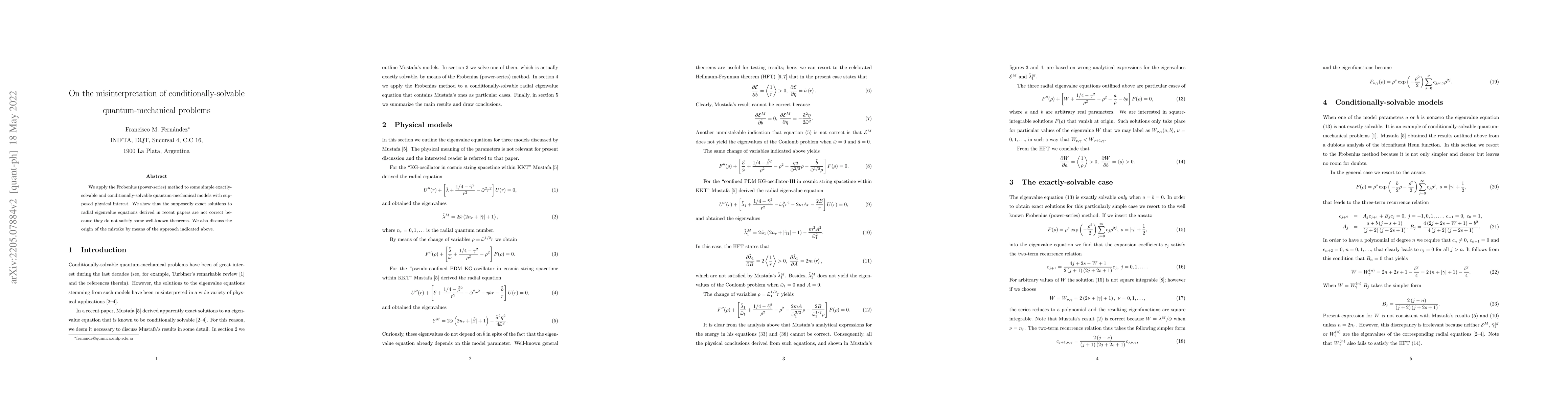 Thumbnail for On the misinterpretation of conditionally-solvable quantum-mechanical
  problems