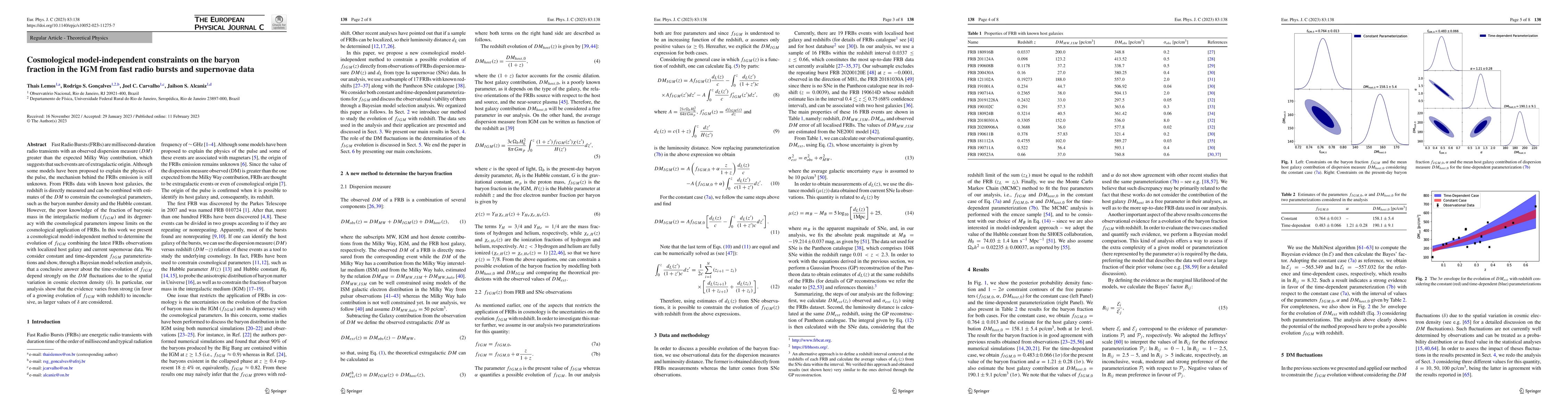 Thumbnail for Cosmological model-independent constraints on the baryon fraction in the
  IGM from fast radio bursts and supernovae data
