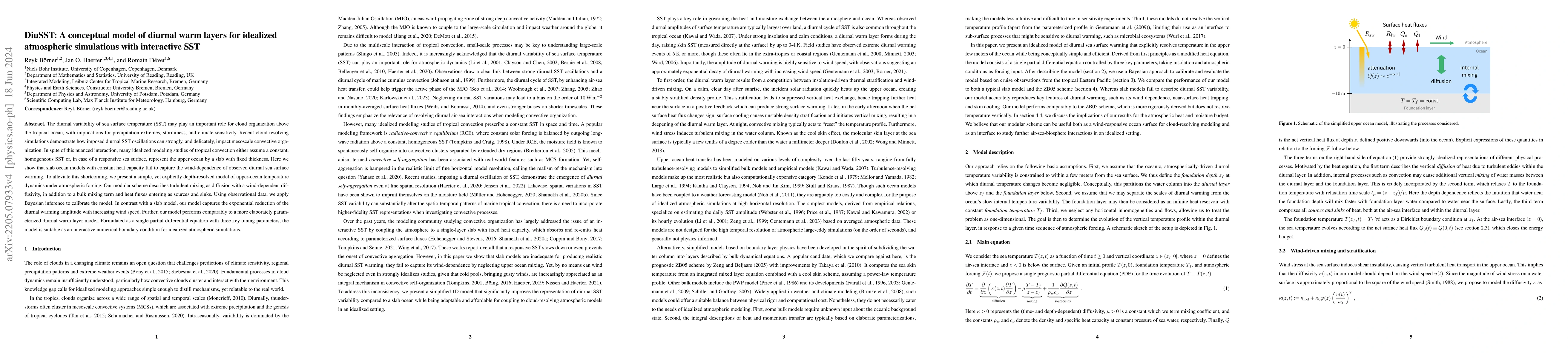 Thumbnail for DiuSST: A conceptual model of diurnal warm layers for idealized
  atmospheric simulations with interactive SST