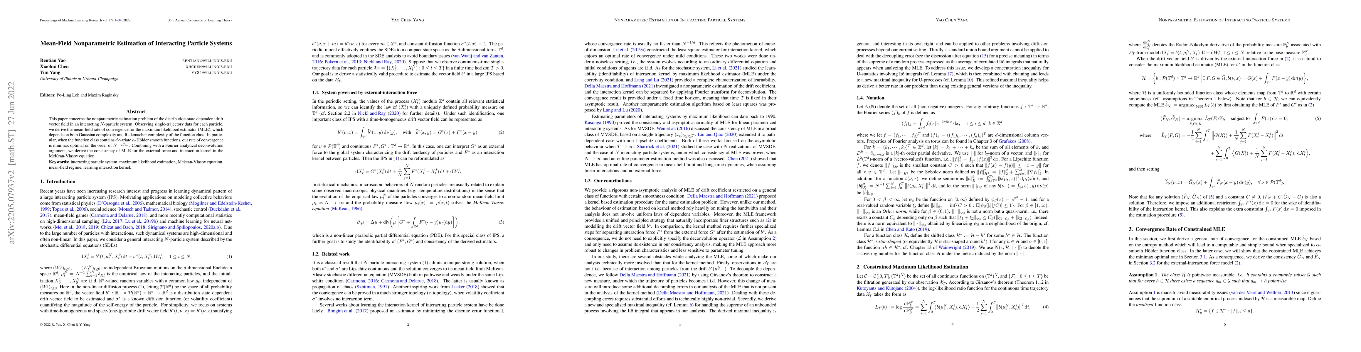 Thumbnail for Mean-Field Nonparametric Estimation of Interacting Particle Systems