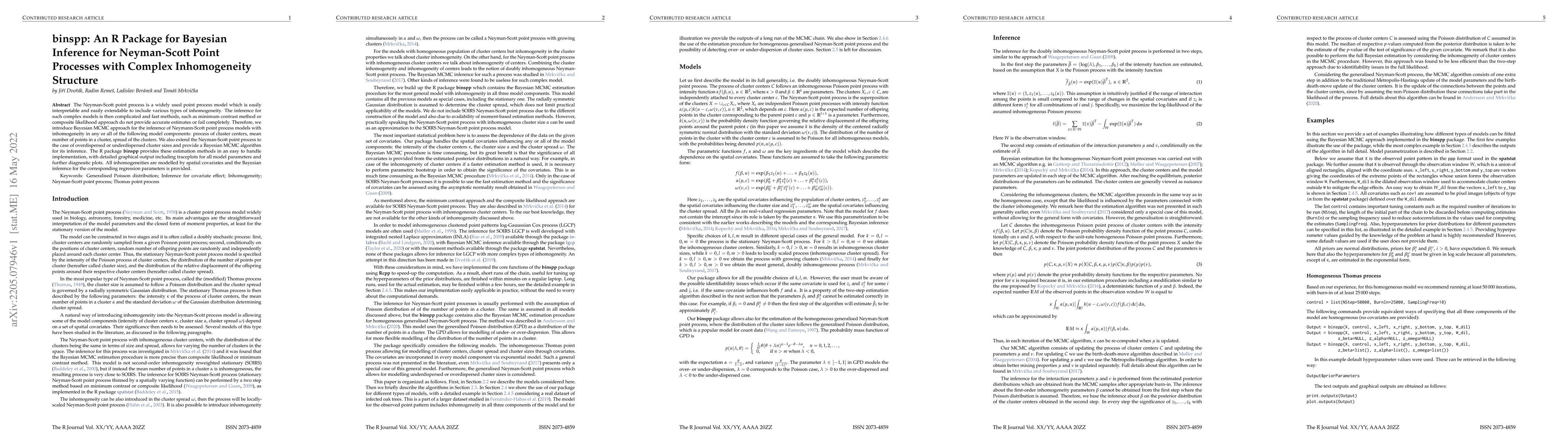 Thumbnail for binspp: An R Package for Bayesian Inference for Neyman-Scott Point
  Processes with Complex Inhomogeneity Structure