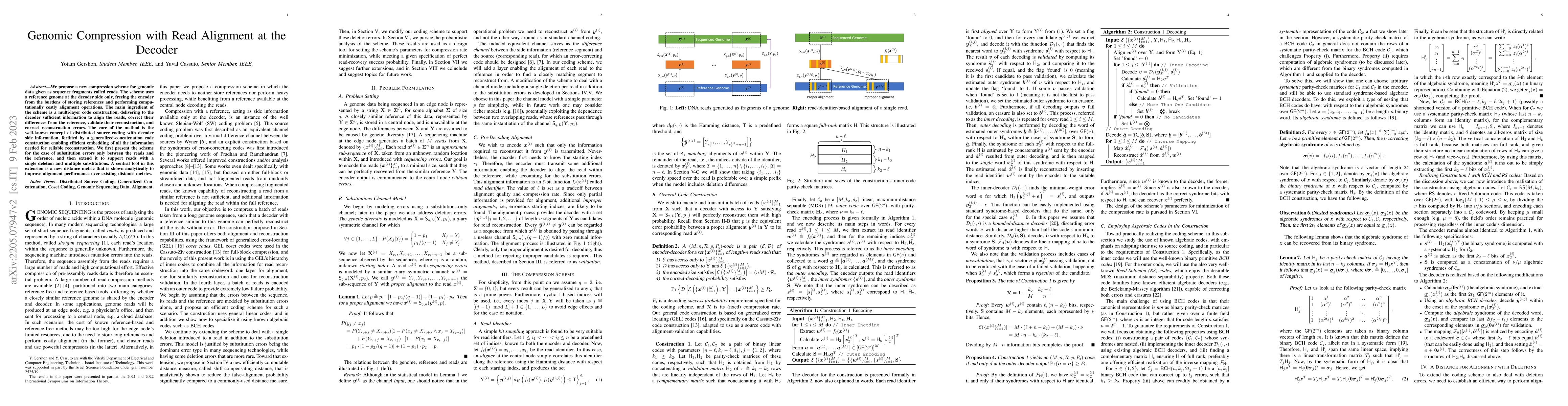 Thumbnail for Genomic Compression with Read Alignment at the Decoder