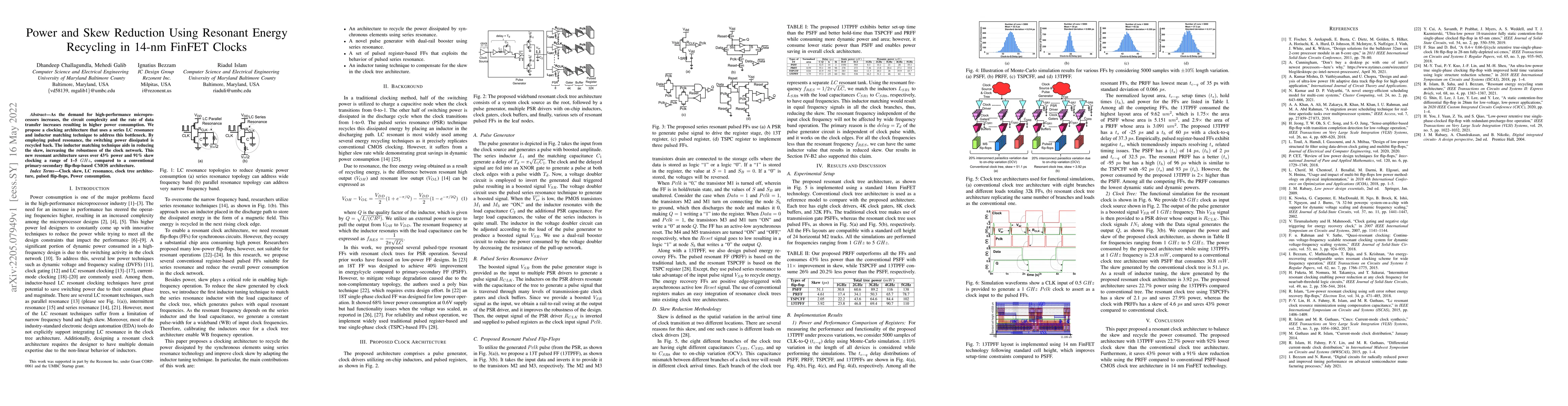 Thumbnail for Power and Skew Reduction Using Resonant Energy Recycling in 14-nm FinFET
  Clocks