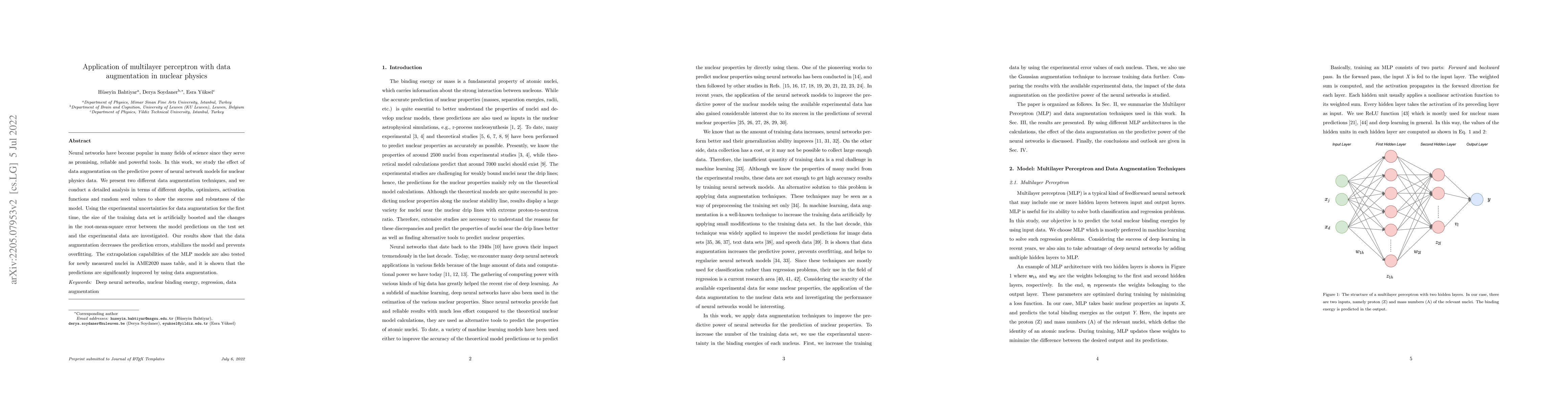 Thumbnail for Application of multilayer perceptron with data augmentation in nuclear
  physics