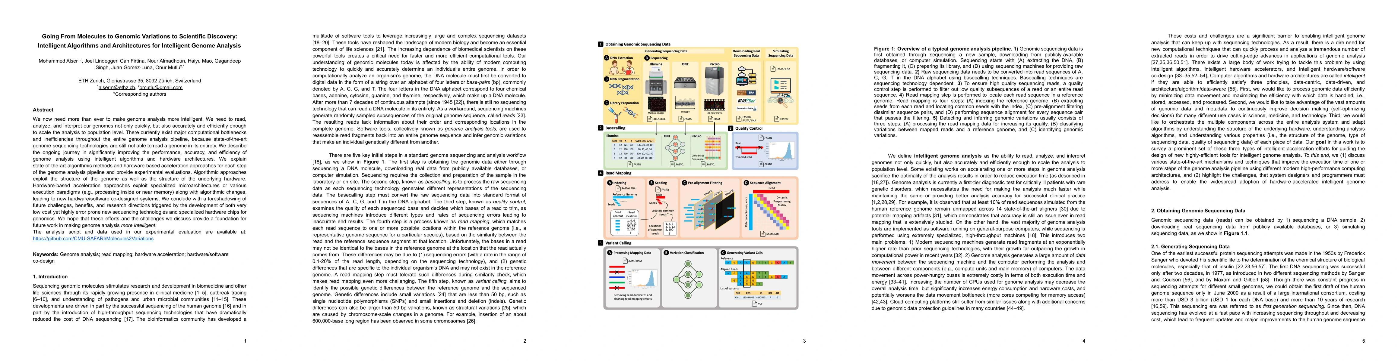 Thumbnail for Going From Molecules to Genomic Variations to Scientific Discovery:
  Intelligent Algorithms and Architectures for Intelligent Genome Analysis
