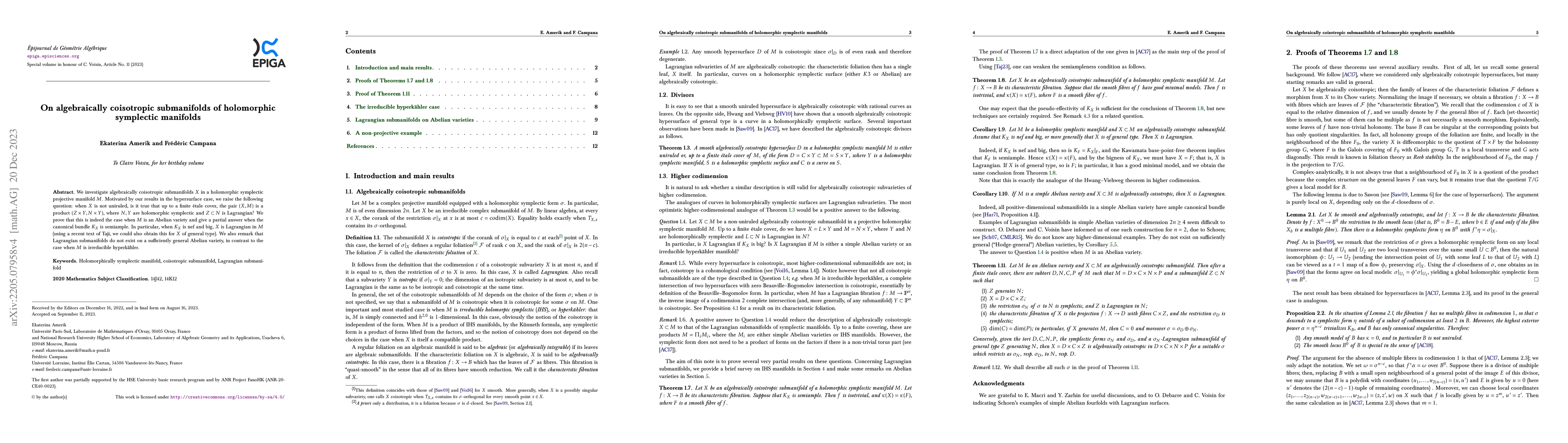 Thumbnail for On algebraically coisotropic submanifolds of holomorphic symplectic
  manifolds