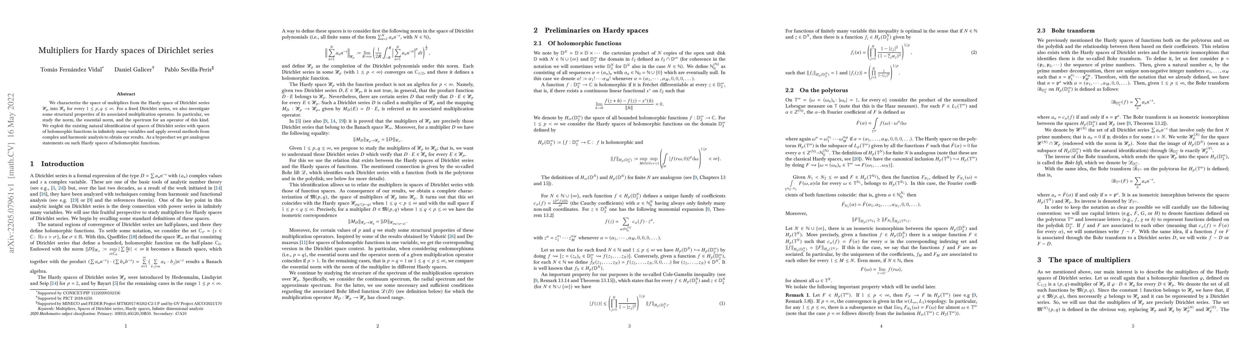 Thumbnail for Multipliers for Hardy spaces of Dirichlet series