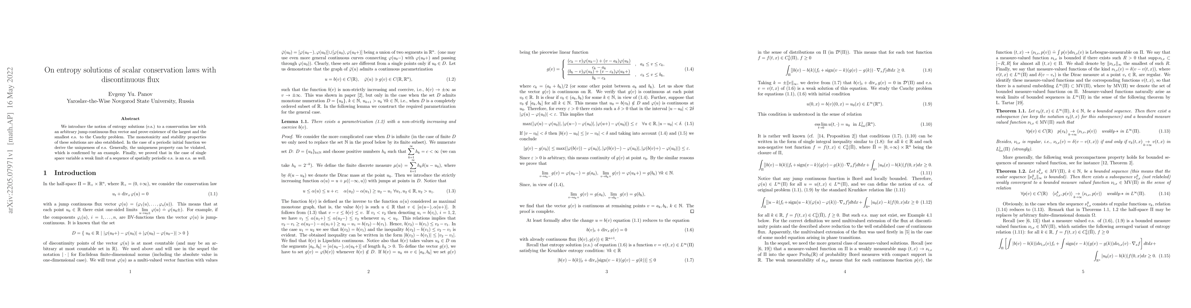 Thumbnail for On entropy solutions of scalar conservation laws with discontinuous flux