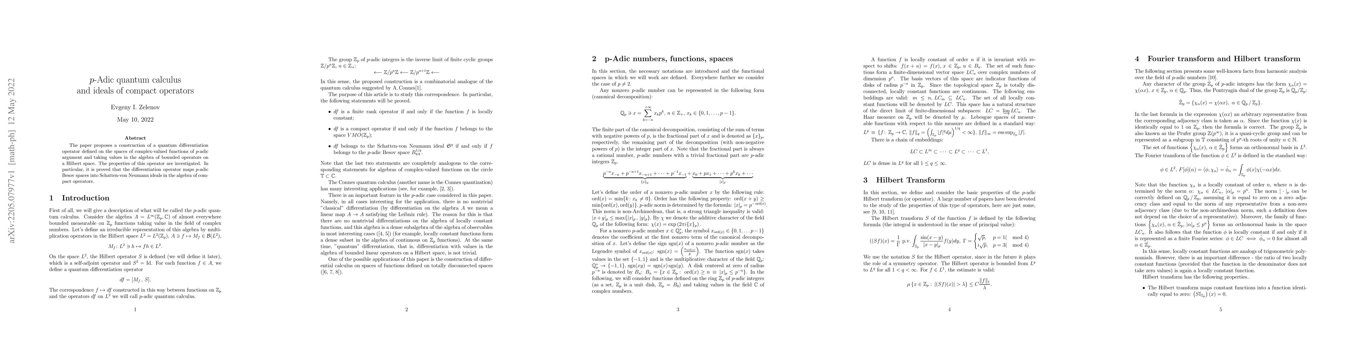 Thumbnail for p-Adic quantum calculus and ideals of compact operators