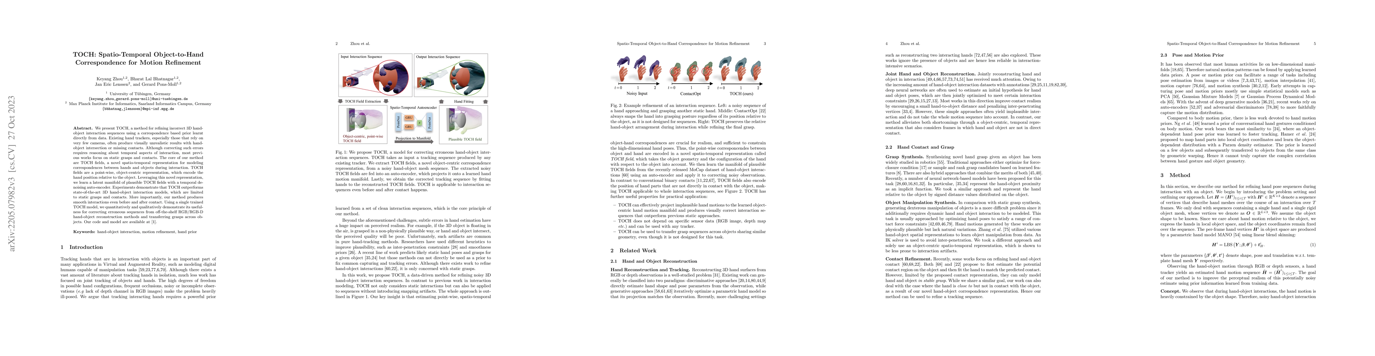 Thumbnail for TOCH: Spatio-Temporal Object-to-Hand Correspondence for Motion
  Refinement
