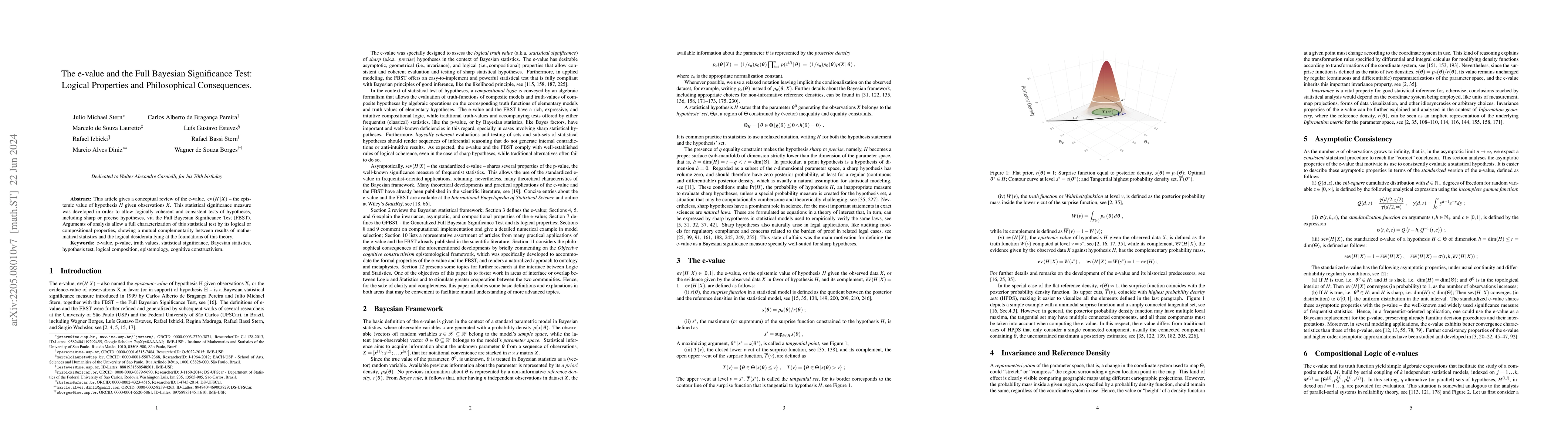 Thumbnail for The e-value and the Full Bayesian Significance Test: Logical Properties
  and Philosophical Consequences