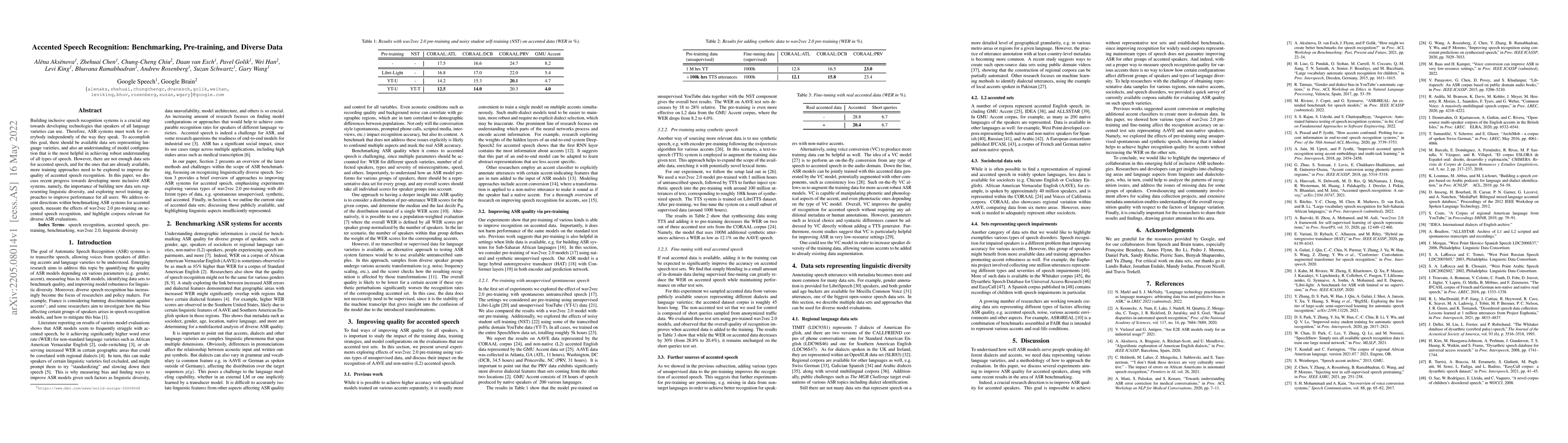 Thumbnail for Accented Speech Recognition: Benchmarking, Pre-training, and Diverse
  Data