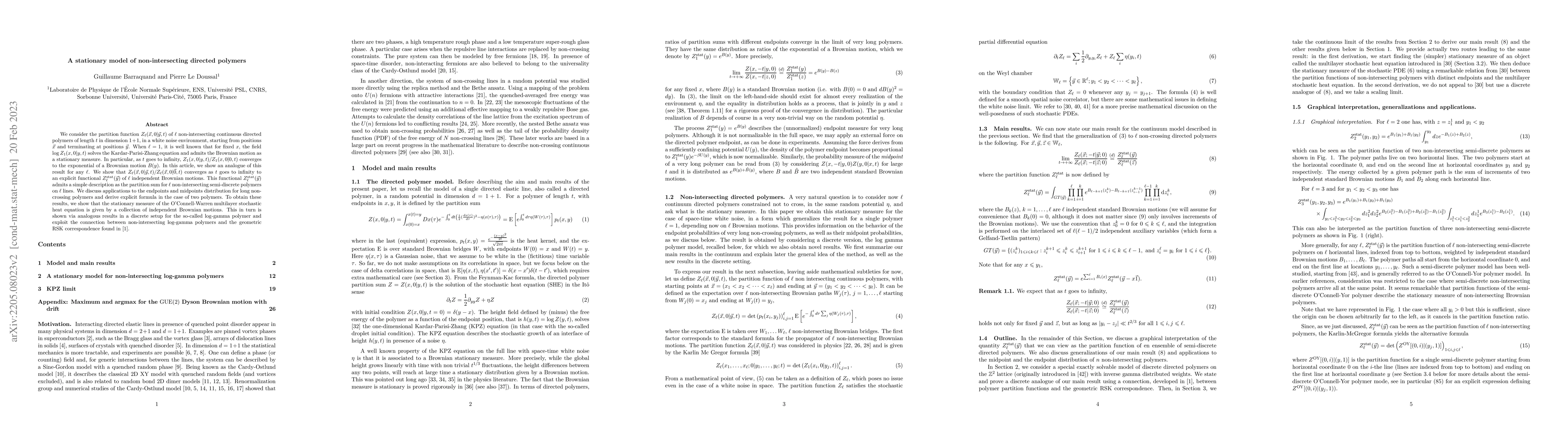 Thumbnail for A stationary model of non-intersecting directed polymers