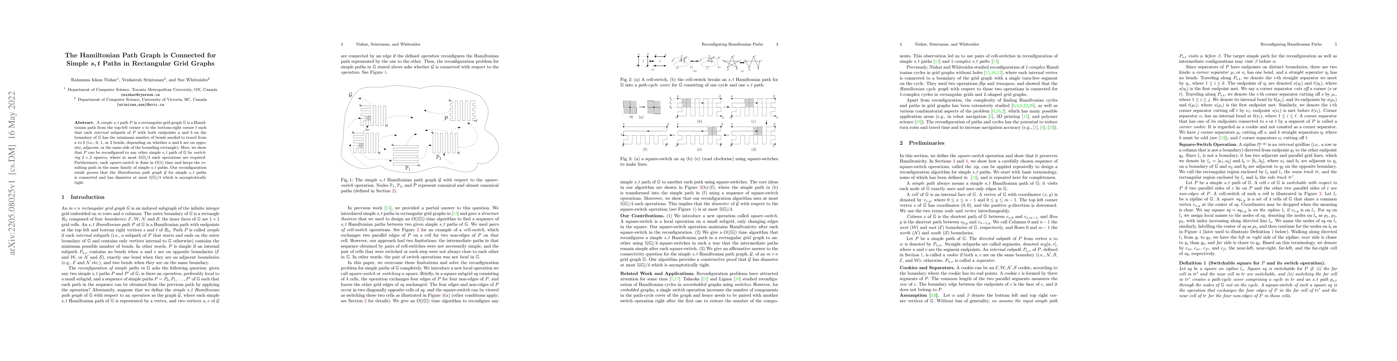 Thumbnail for The Hamiltonian Path Graph is Connected for Simple $s,t$ Paths in
  Rectangular Grid Graphs