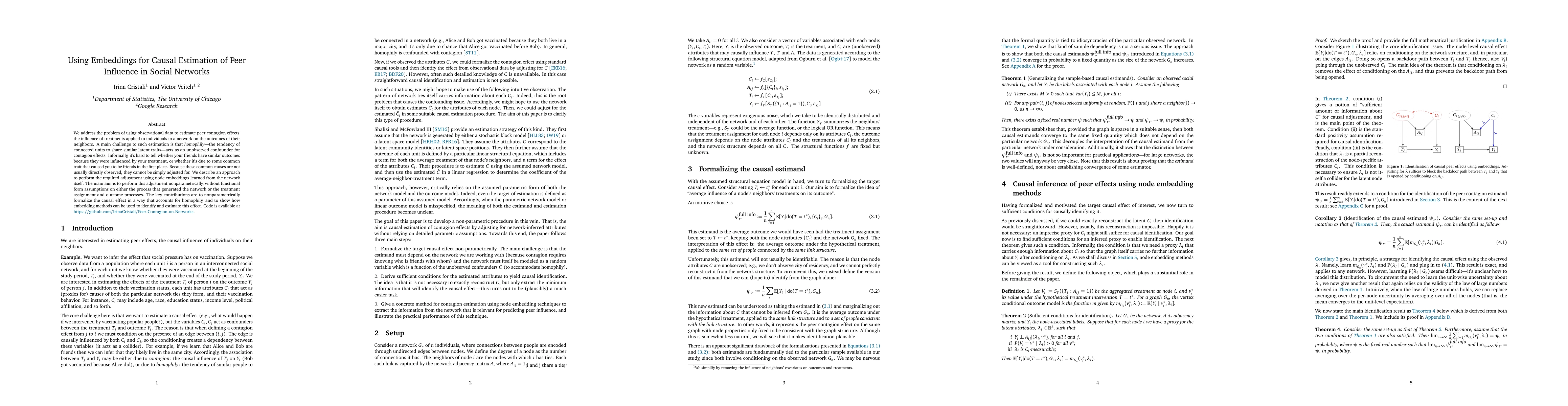 Thumbnail for Using Embeddings for Causal Estimation of Peer Influence in Social
  Networks