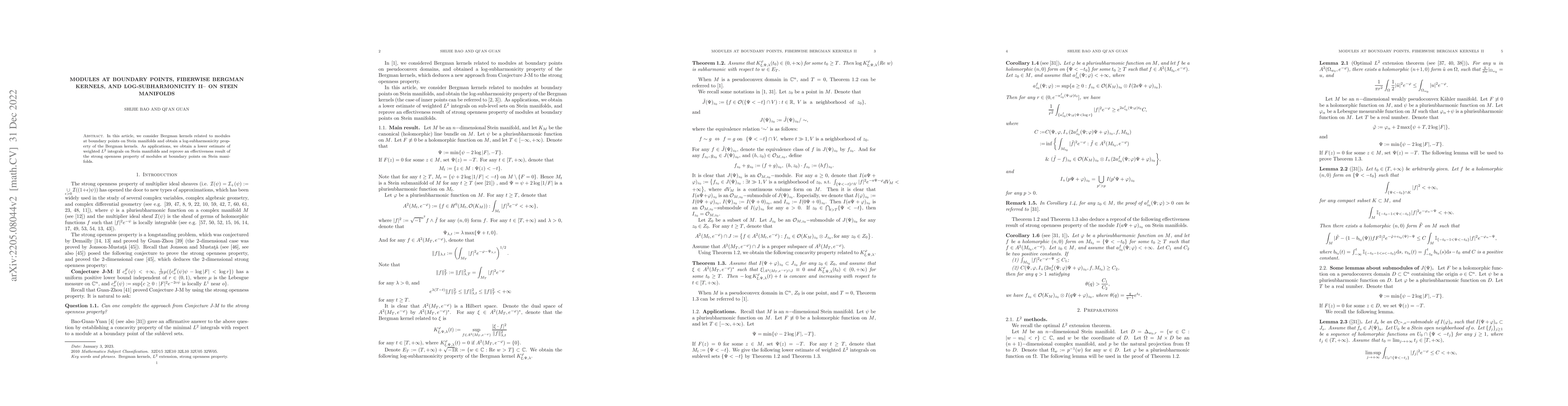 Thumbnail for Modules at boundary points, fiberwise Bergman kernels, and
  log-subharmonicity II -- on Stein manifolds