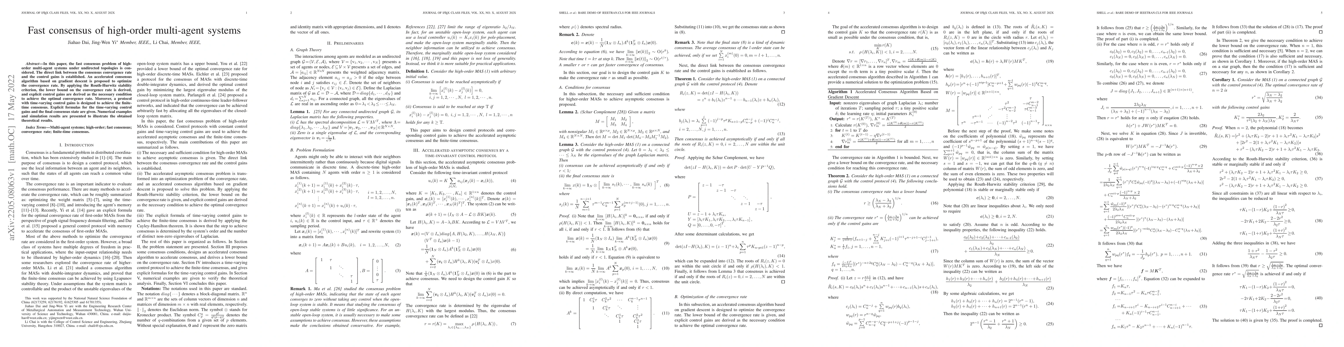 Thumbnail for Fast consensus of high-order multi-agent systems