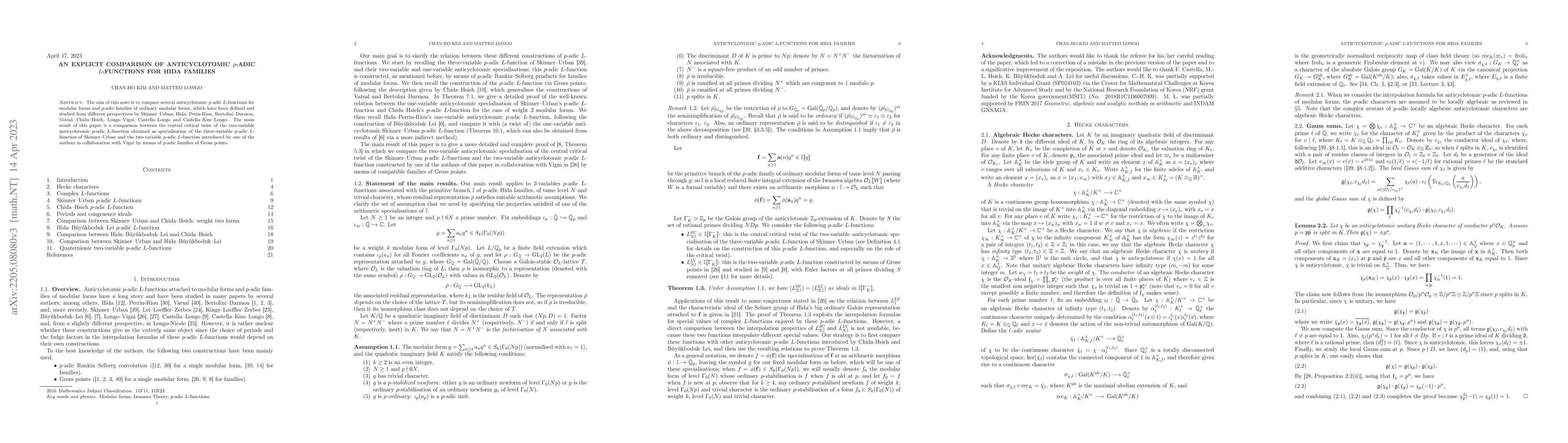 Thumbnail for An explicit comparison of anticyclotomic $p$-adic $L$-functions for Hida
  families