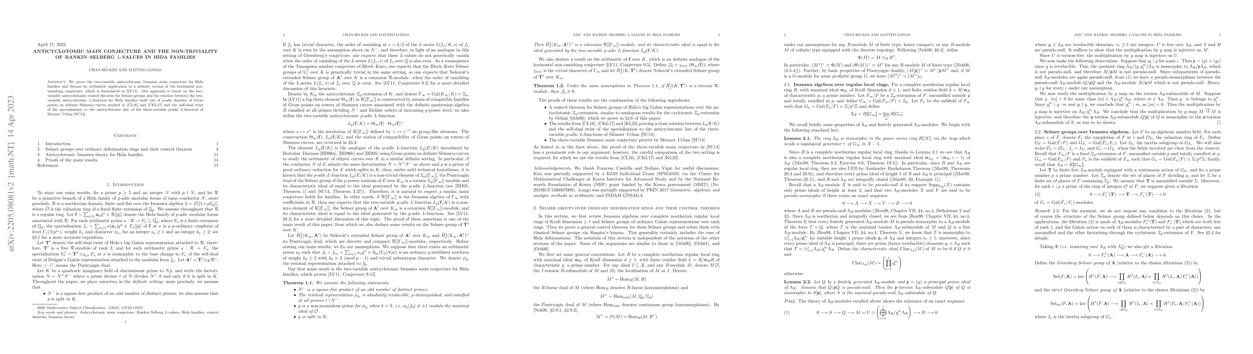 Thumbnail for Anticyclotomic main conjecture and the non-triviality of Rankin-Selberg
  $L$-values in Hida families