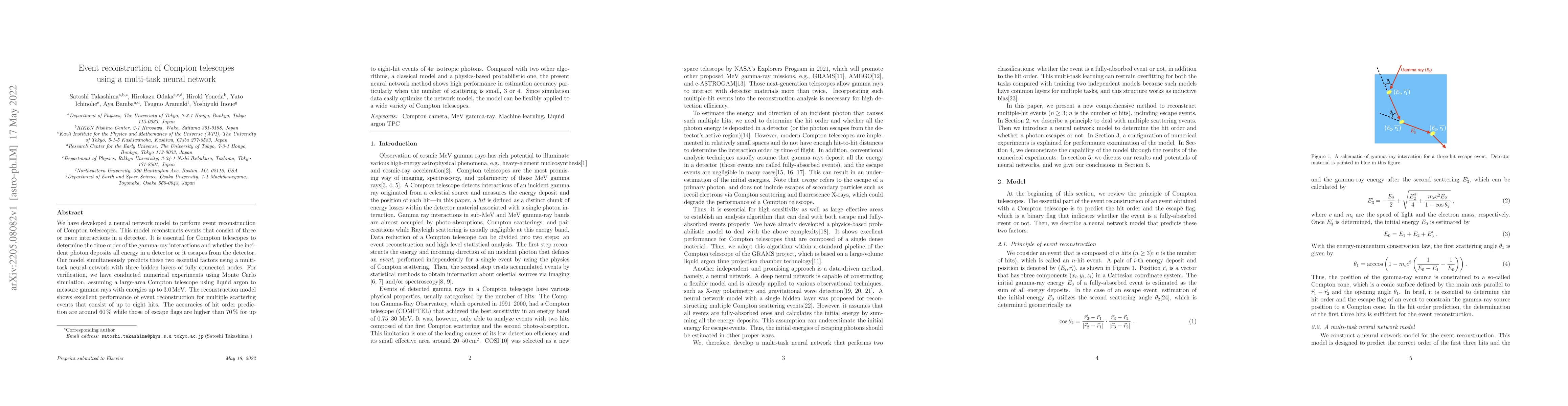 Thumbnail for Event reconstruction of Compton telescopes using a multi-task neural
  network