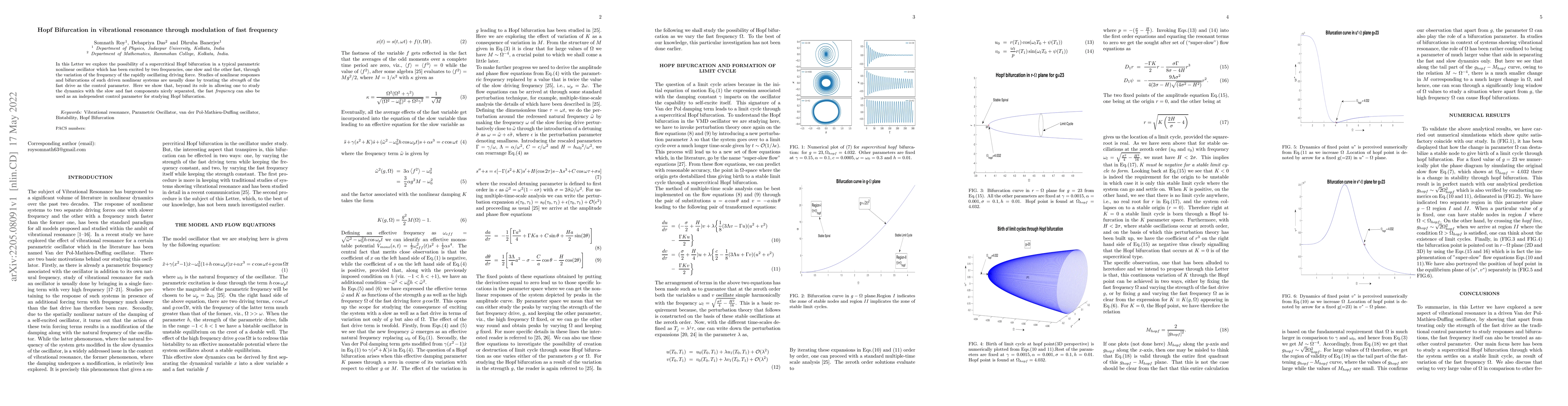 Thumbnail for Hopf Bifurcation in vibrational resonance through modulation of fast
  frequency