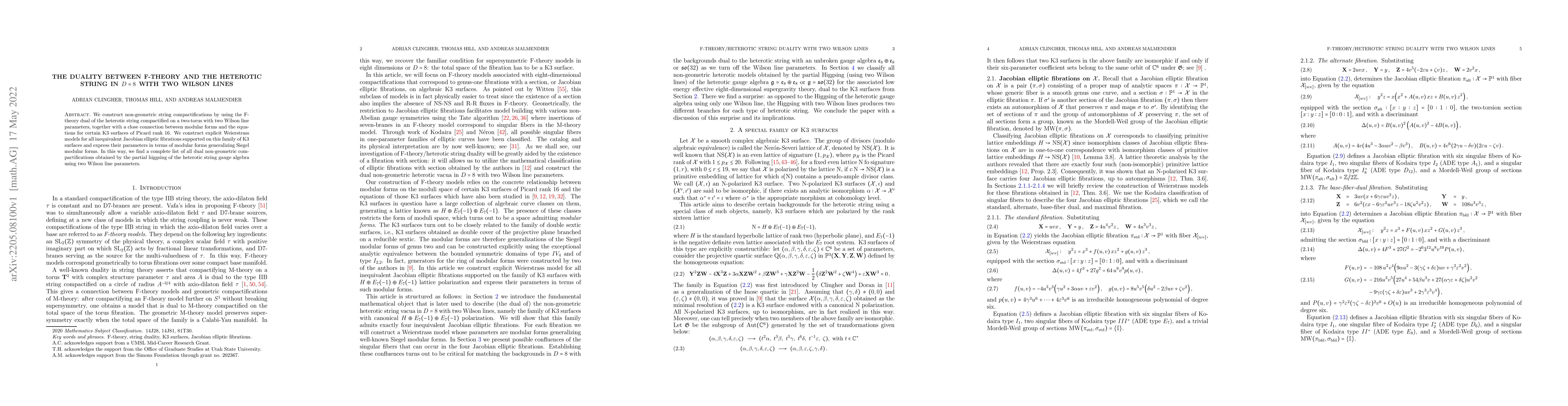 Thumbnail for The duality between F-theory and the Heterotic String in $D=8$ with two
  Wilson lines