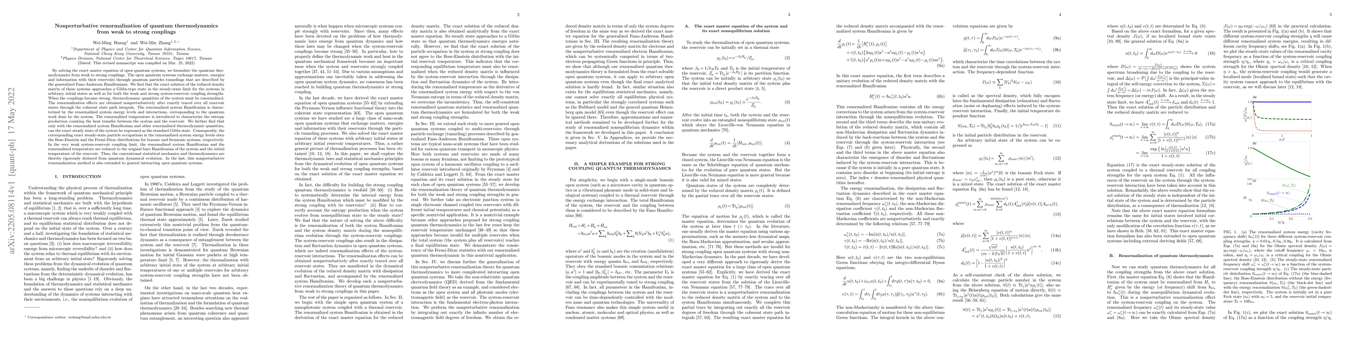 Thumbnail for Nonperturbative renormalization of quantum thermodynamics from weak to
  strong couplings
