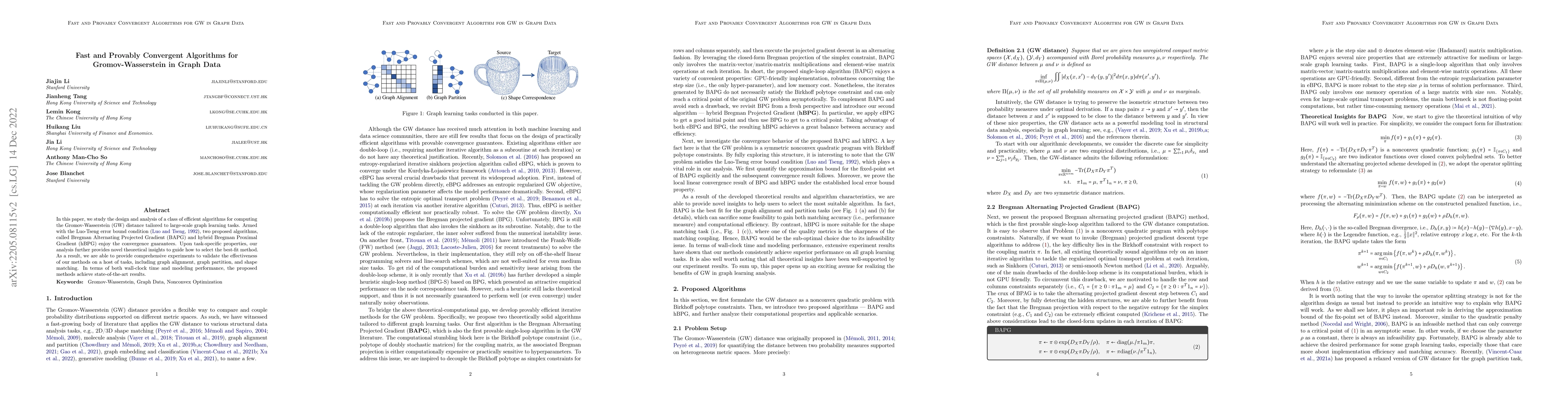Thumbnail for Fast and Provably Convergent Algorithms for Gromov-Wasserstein in Graph
  Data