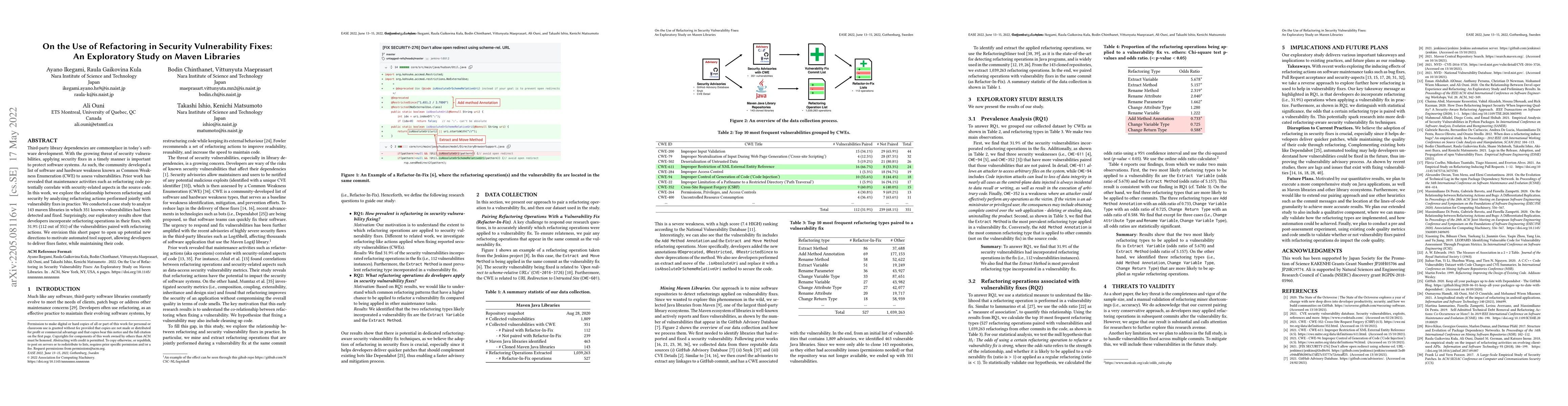 Thumbnail for On the Use of Refactoring in Security Vulnerability Fixes: An
  Exploratory Study on Maven Libraries