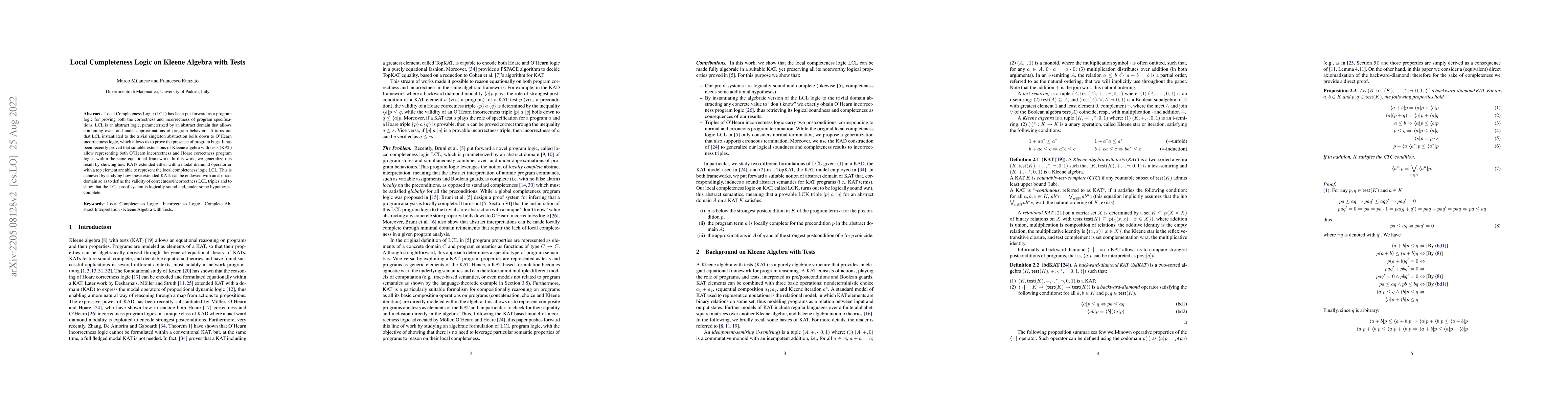 Thumbnail for Local Completeness Logic on Kleene Algebra with Tests