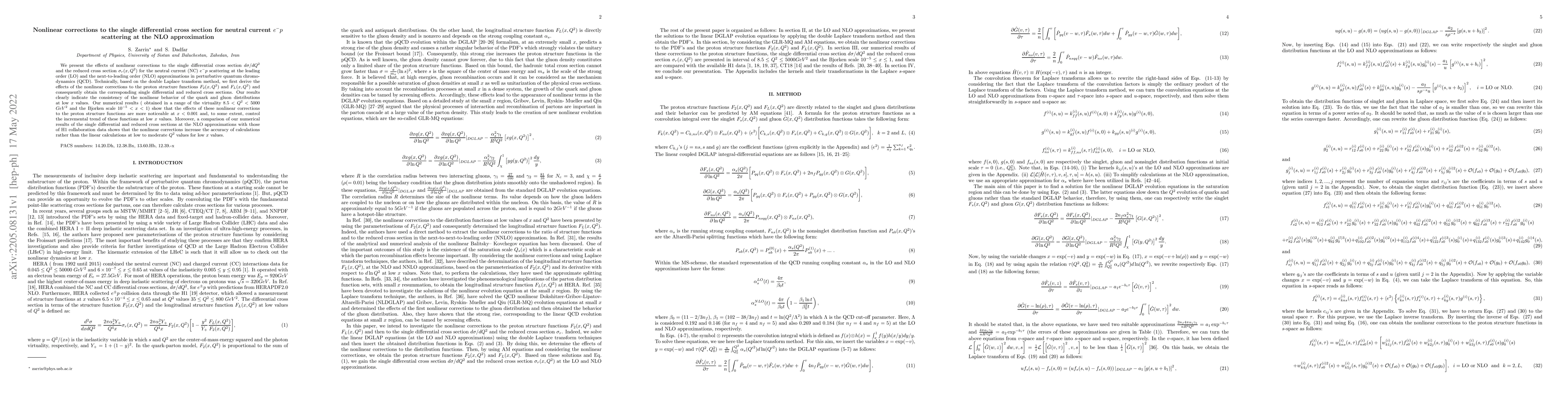 Thumbnail for Nonlinear corrections to the single differential cross section for
  neutral current e-p scattering at the NLO approximation