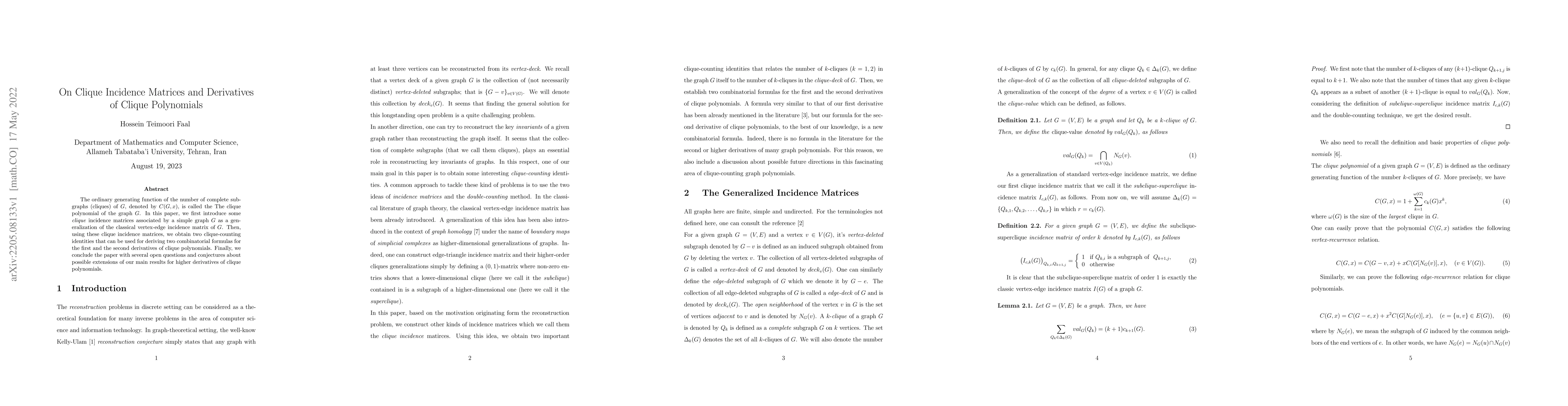 Thumbnail for On Clique Incidence Matrices and Derivatives of Clique Polynomials