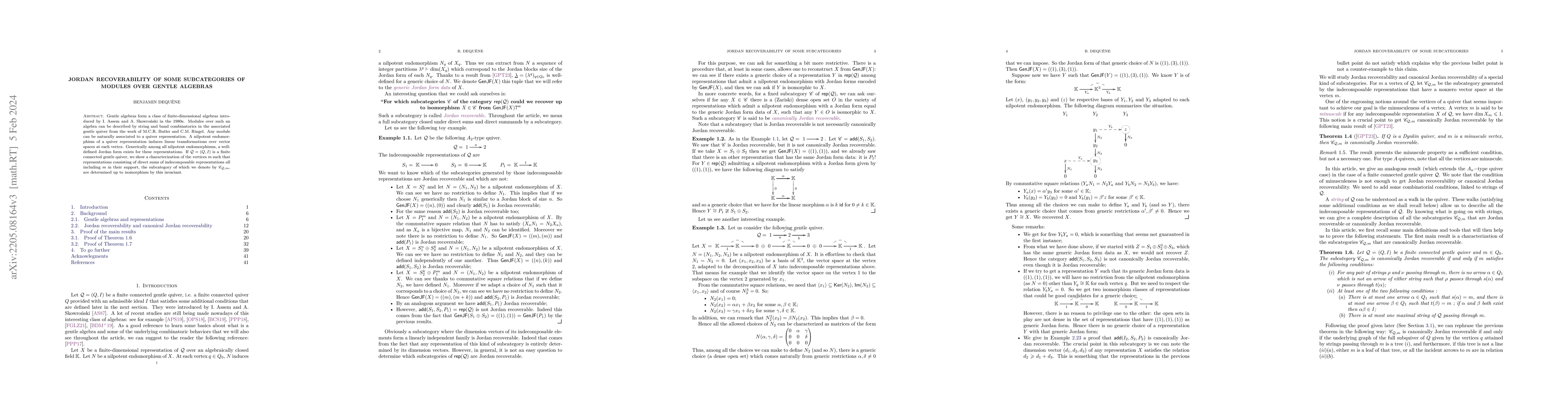 Thumbnail for Jordan recoverability of some subcategories of modules over gentle
  algebras