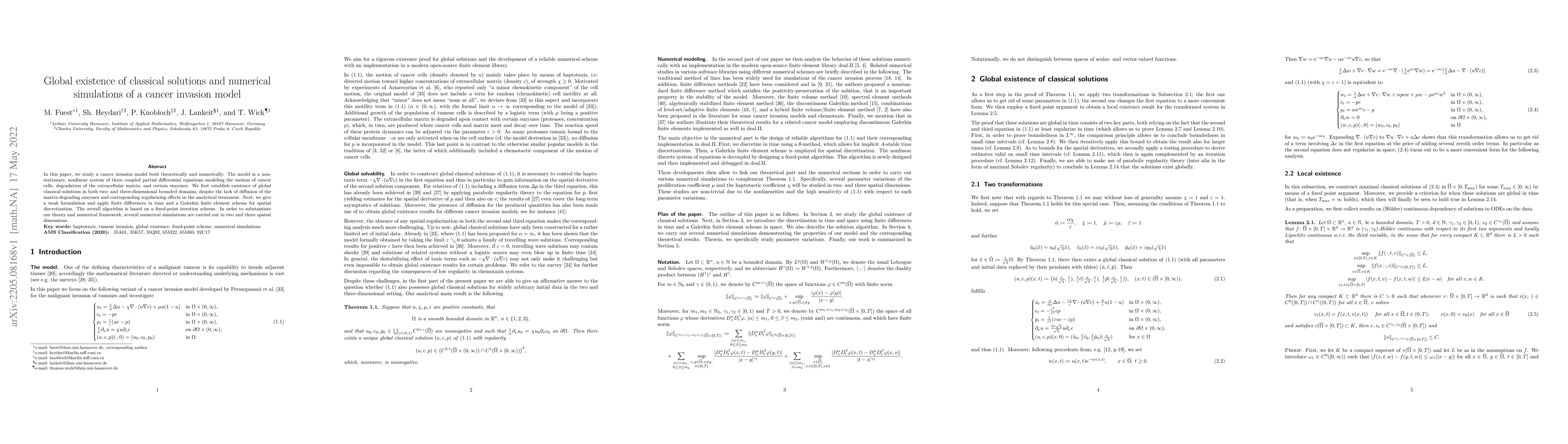 Thumbnail for Global existence of classical solutions and numerical simulations of a
  cancer invasion model