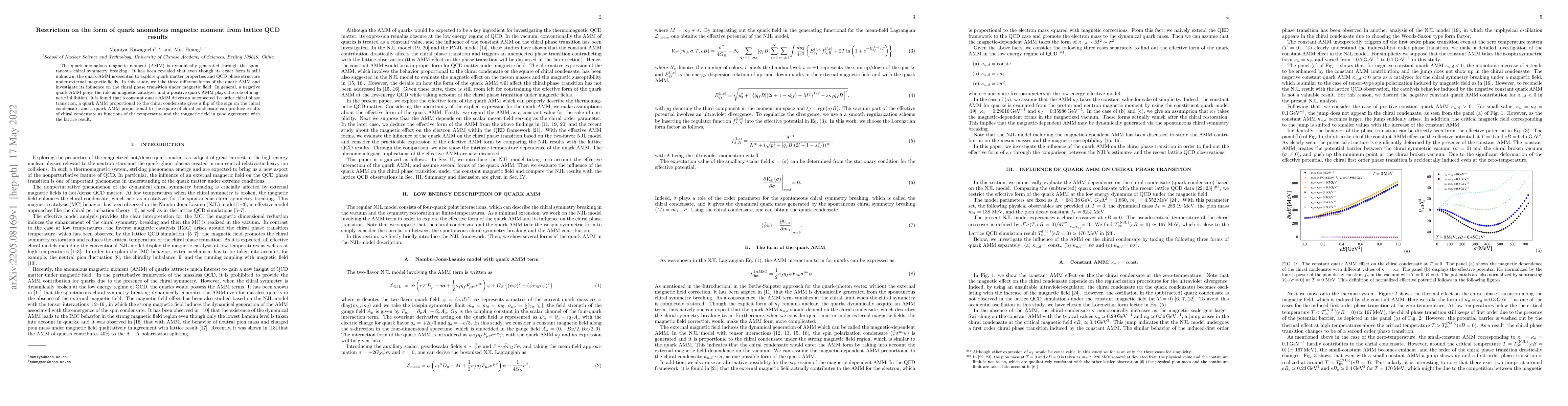 Thumbnail for Restriction on the form of quark anomalous magnetic moment from lattice
  QCD results