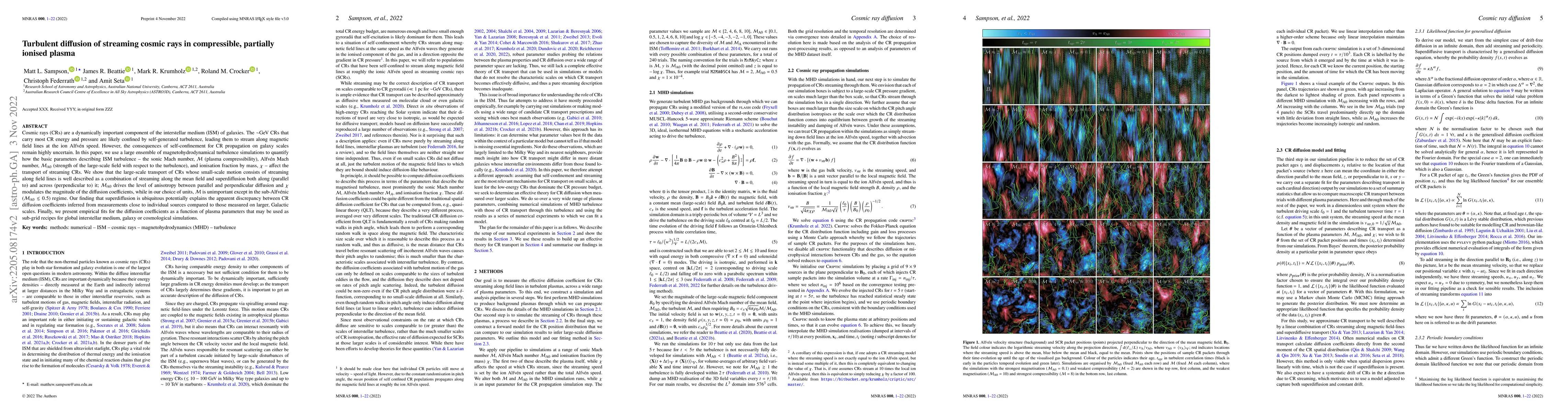 Thumbnail for Turbulent diffusion of streaming cosmic rays in compressible, partially
  ionised plasma
