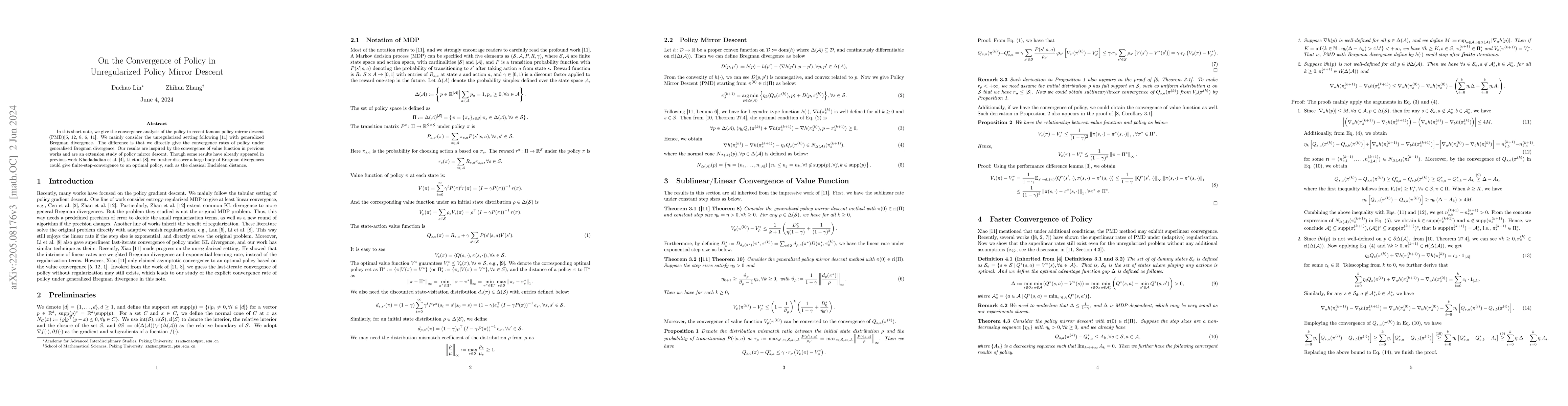 Thumbnail for On the Convergence of Policy in Unregularized Policy Mirror Descent