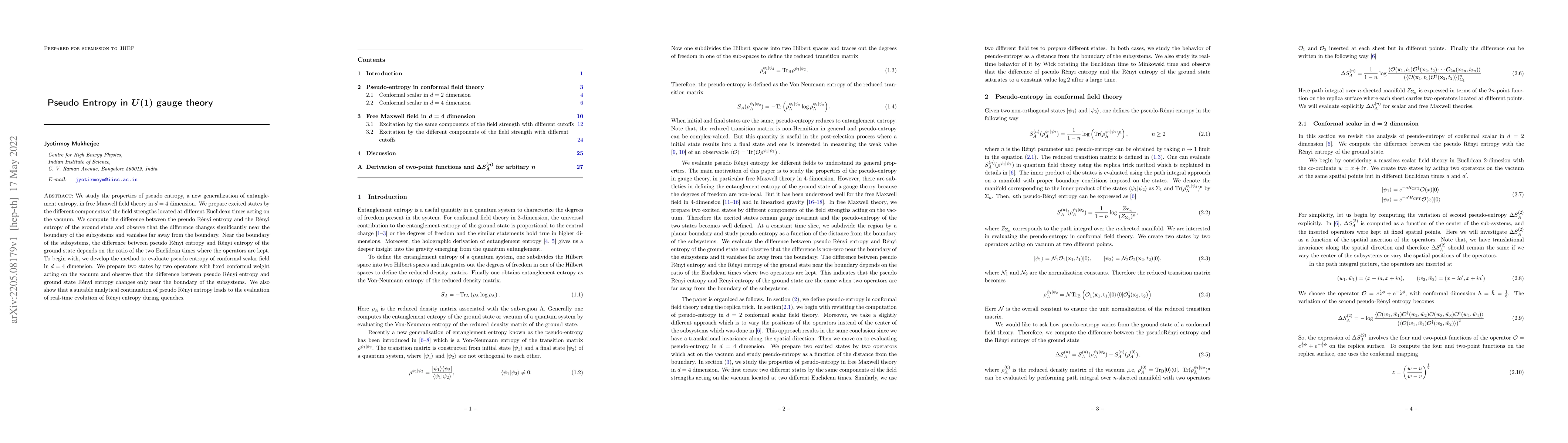 Thumbnail for Pseudo Entropy in $U(1)$ gauge theory